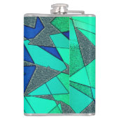 緑の三角形の切り出し、青い背景、粗い フラスク (裏面)