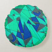緑の三角形の切り出し、青い背景、粗い ラウンドクッション (正面)