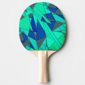 緑の三角形の切り出し、青い背景、粗い 卓球ラケット (正面)