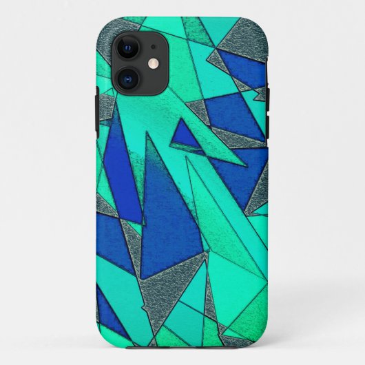 緑の三角形の切り出し、青い背景、粗い Case-Mate iPhoneケース (裏面)