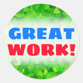 緑の三角形の模様の「森」ステッカー ラウンドシール