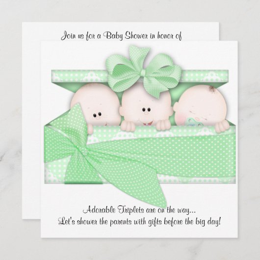 緑の三重項のベビーシャワーの招待状の発表 招待状 (正面/裏面)