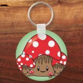 緑の上にかわいいキノコ キーホルダー (正面)