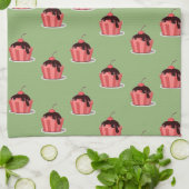 緑の上にピンクのアイスクリームカップ キッチンタオル (折り畳み)