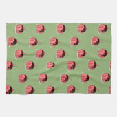 緑の上にピンクのアイスクリームカップ キッチンタオル (横)