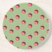 緑の上にピンクのアイスクリームカップ コースター (正面)