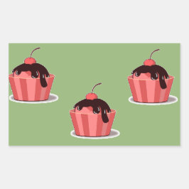 緑の上にピンクのアイスクリームカップ 長方形シール