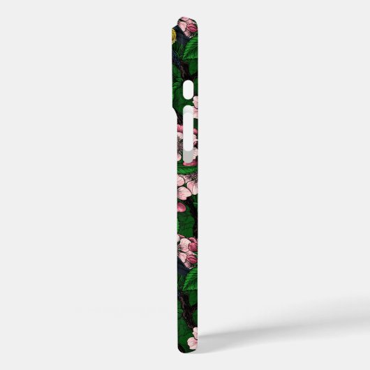 緑の上に咲くさくらんぼの木の中の青いチットの鳥 Case-Mate iPhoneケース (裏面 / 左)