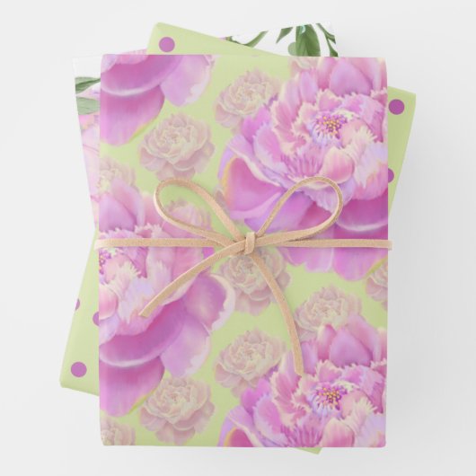 緑の上に豪華な牡丹淡い色のを ラッピングペーパーシート (インサイチュ)