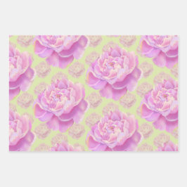 緑の上に豪華な牡丹淡い色のを ラッピングペーパーシート