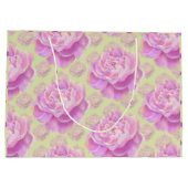 緑の上に豪華な牡丹淡い色のを ラージペーパーバッグ (裏面)