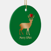 緑の上のクリスマスゴールデントナカイ セラミックオーナメント (右)