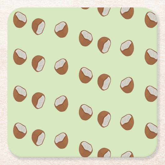 緑の上のココナッツスライスのパターン スクエアペーパーコースター (正面)