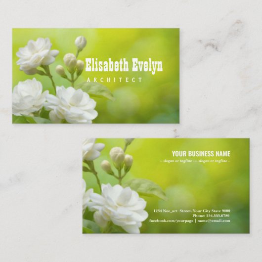 緑の上のジャスミンの花 名刺 (正面/裏面)