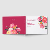 緑の上のピンクの牡丹ボケ結婚フローラ ゲストブック (全面)