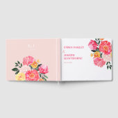 緑の上のピンクの牡丹ボケ結婚フローラ ゲストブック (全面)