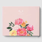 緑の上のピンクの牡丹ボケ結婚フローラ ゲストブック (裏面)