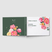 緑の上のピンクの牡丹ボケ結婚フローラ ゲストブック (全面)