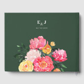 緑の上のピンクの牡丹ボケ結婚フローラ ゲストブック (裏面)
