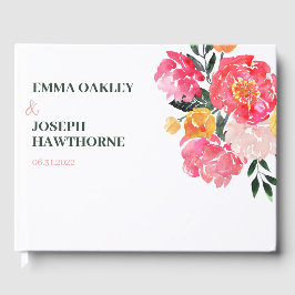 緑の上のピンクの牡丹ボケ結婚フローラ ゲストブック