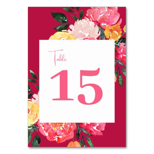 緑の上のピンクの牡丹ボケ結婚フローラ テーブルナンバー (正面)