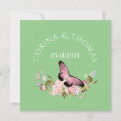 緑の上のピンクの花と結婚蝶 (正面)