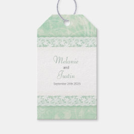緑の上のホワイトレース結婚式の引き出物ラベル ギフトタグ