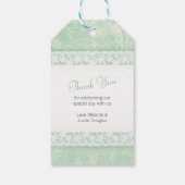 緑の上のホワイトレース結婚式の引き出物ラベル ギフトタグ (裏面)