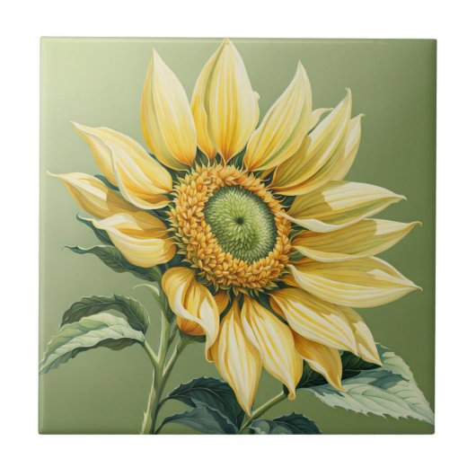 緑の上の大きなひまわり タイル (正面)