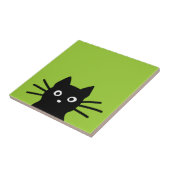 緑の上の黒猫(色をお選びいただけます) タイル (側面)