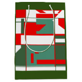 緑の上モダンに世紀中頃の赤い緑の白い図形 ミディアムペーパーバッグ (正面)