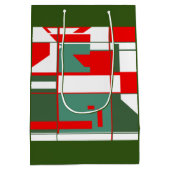 緑の上モダンに世紀中頃の赤い緑の白い図形 ミディアムペーパーバッグ (裏面)