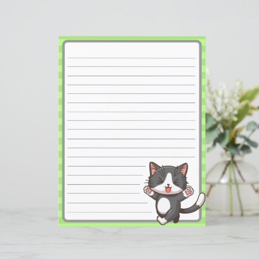 緑の下宿人の並んだ紙にハッピーグレーの猫が (スタンド正面)