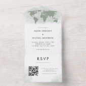 緑の世界地図 旅行先 現代のQRコード オールインワン招待状 (内側)
