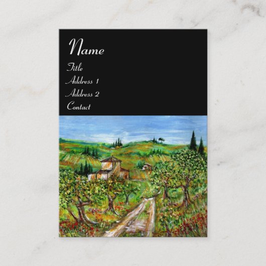 緑の丘とオリーブの木のトスカーナの風景 名刺 (正面)