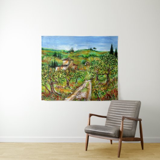 緑の丘とオリーブの木トスカーナの風景 タペストリー (インサイチュ(横))