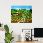 緑の丘とオリーブの木トスカーナの風景 ポスター (ホームオフィス)