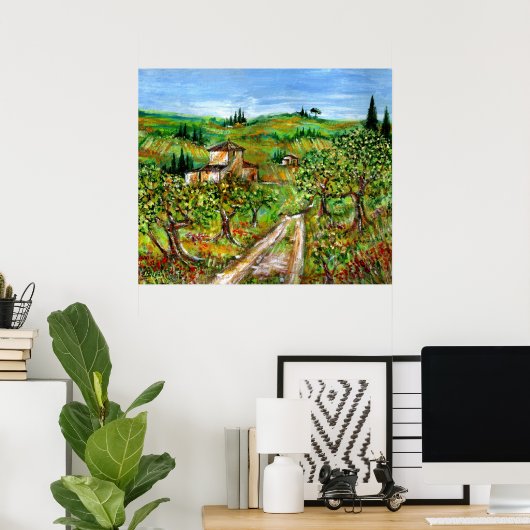 緑の丘とオリーブの木トスカーナの風景 ポスター (ホームオフィス)