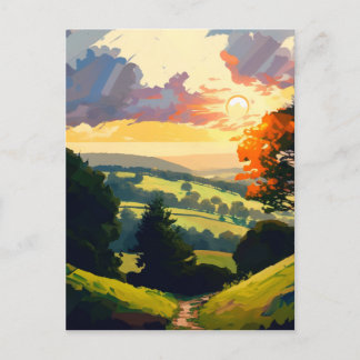 緑の丘に息を呑むよ転がうな夕日。 ポストカード