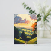 緑の丘に息を呑むよ転がうな夕日。 ポストカード (スタンド正面)