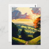 緑の丘に息を呑むよ転がうな夕日。 ポストカード (正面/裏面)