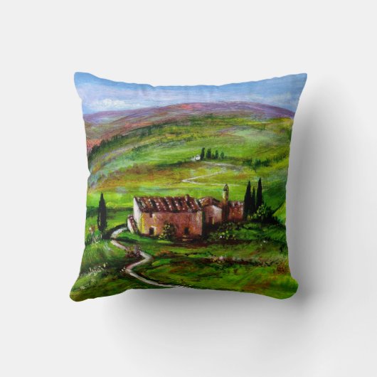 緑の丘を持つトスカーナの風景 クッション (裏面)