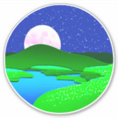 緑の丘を越えて昇る満月 シール (正面)