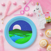 緑の丘を越えて昇る満月 ペーパープレート (パーティー)