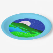 緑の丘を越えて昇る満月 ペーパープレート (アングル)