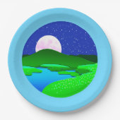 緑の丘を越えて昇る満月 ペーパープレート (正面)