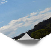 緑の丘、木、雲の風景 ポスター (角)