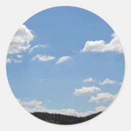 緑の丘、木、雲の風景 ラウンドシール
