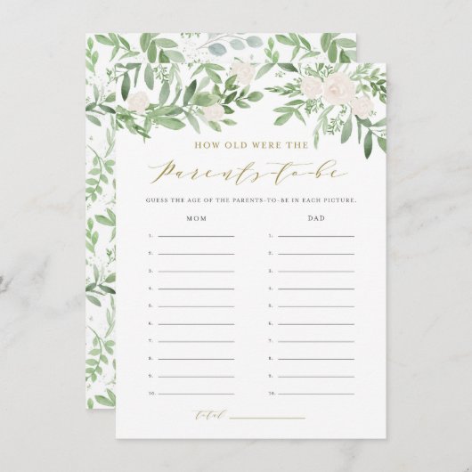 緑の両親の赤ちゃんシャワーのゲーム エンクロージャーカード (正面/裏面)