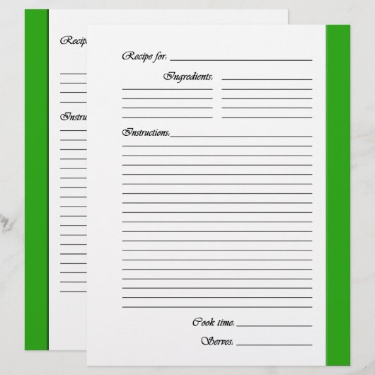 緑の両面レシピページ (正面/裏面)
